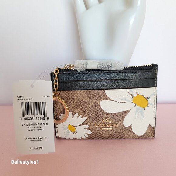 COACH Mini Skinny ID Case In Signature Canvas With Floral Print- Tan Multi🎈⭐ - Picture 14 of 15